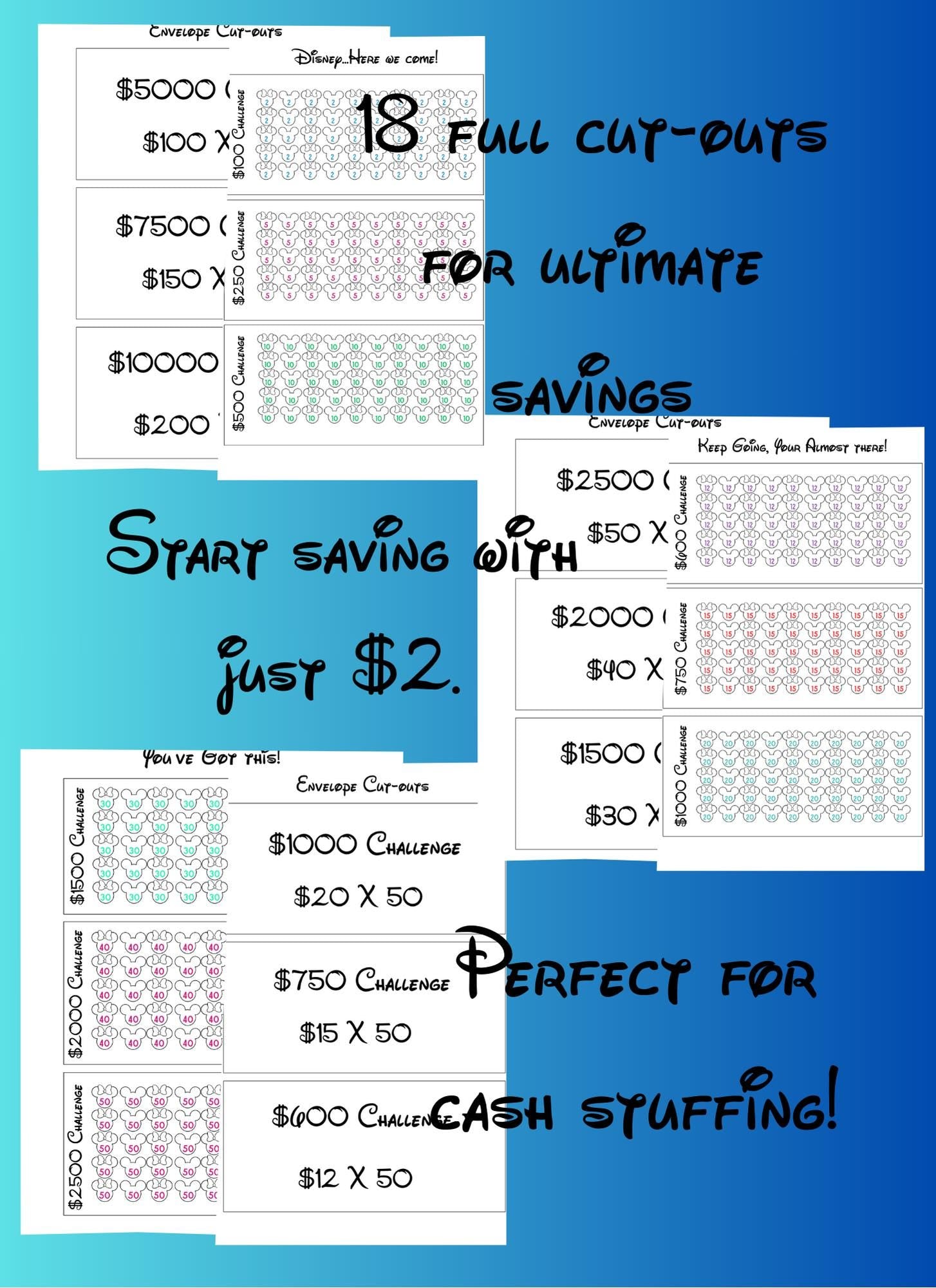 Disney Savings Challenge - Envelope Budget Tracker for Magical Vacations & Gift Surprises-Cash Stuffing Size A6 - Save up to 10,000 easily