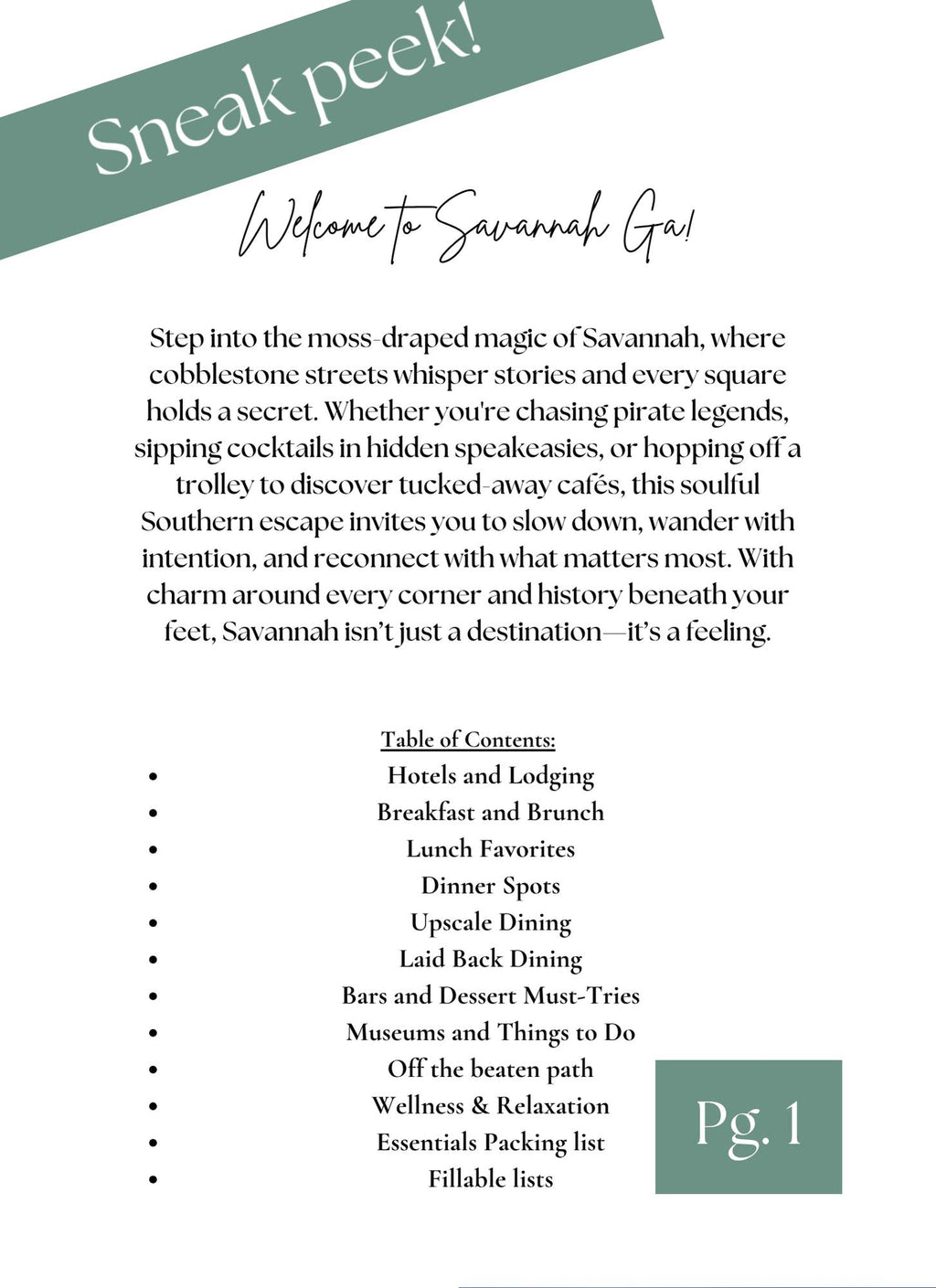 Savannah Travel Guide: Itinerary, Food, Wellness (PDF Document)