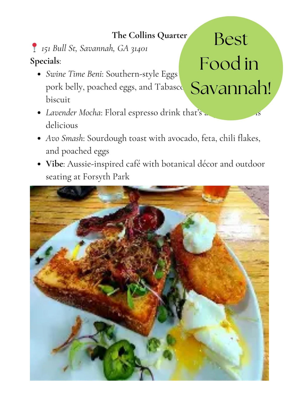 Savannah Travel Guide: Itinerary, Food, Wellness (PDF Document)